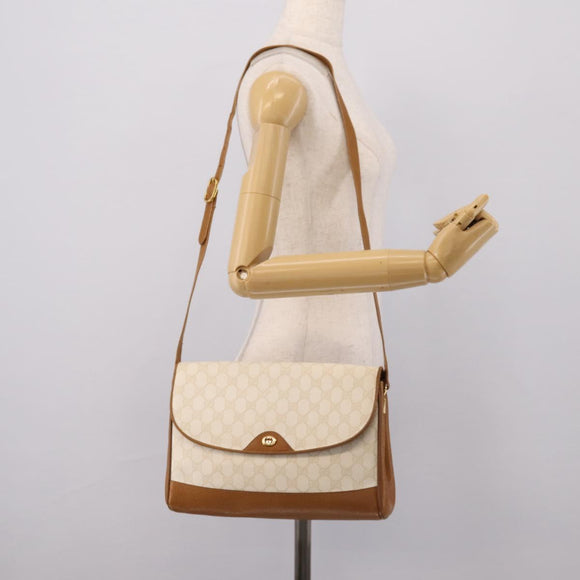 GUCCI GG Supreme Shoulder Bag PVC White Gold Tone 116 02 067 Auth BA16167