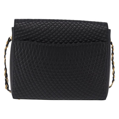 Bally Chain Shoulder Bag Leather Black Gold Tone Auth BA16168 - 0