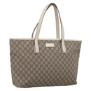 GUCCI GG Supreme Tote Bag PVC Beige Silver 211137 Auth BA16169-1