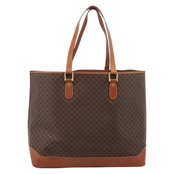 CELINE Macadam Tote Bag PVC Brown Gold Tone Auth BA16170
