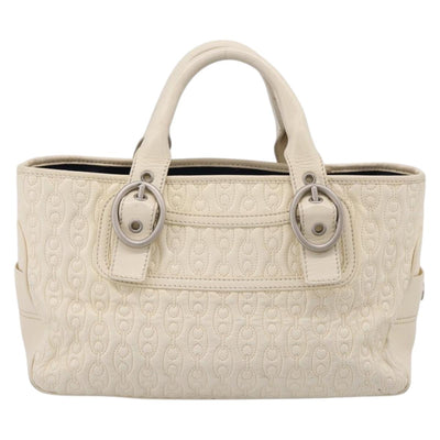 CELINE Boogie Bag Hand Bag Leather White Silver Auth BA16174 - 0