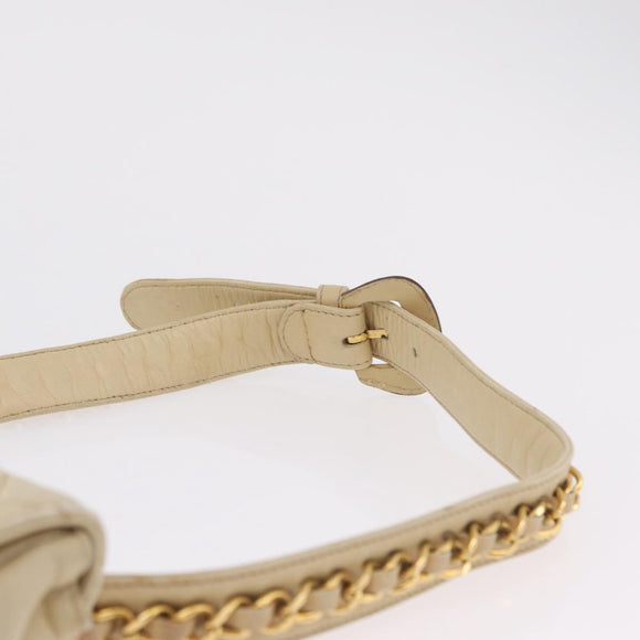 CHANEL Matelasse Waist Bag Lamb Skin Beige Gold Tone CC Auth BA16179