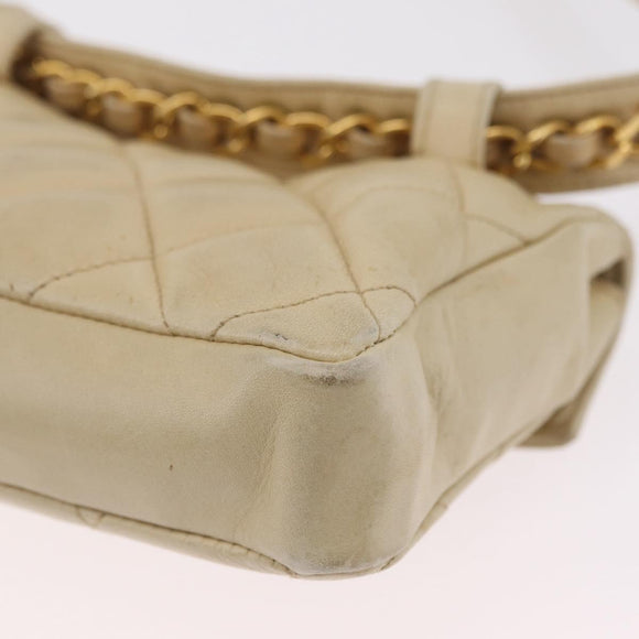 CHANEL Matelasse Waist Bag Lamb Skin Beige Gold Tone CC Auth BA16179