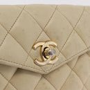 CHANEL Matelasse Waist Bag Lamb Skin Beige Gold Tone CC Auth BA16179-19