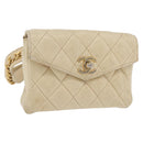 CHANEL Matelasse Waist Bag Lamb Skin Beige Gold Tone CC Auth BA16179-1