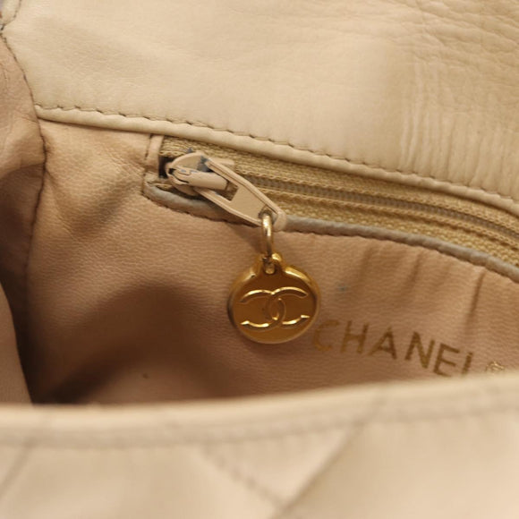 CHANEL Matelasse Waist Bag Lamb Skin Beige Gold Tone CC Auth BA16179