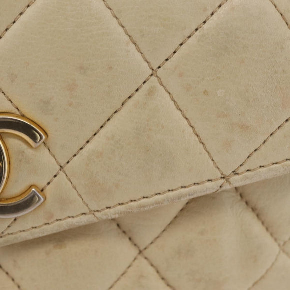 CHANEL Matelasse Waist Bag Lamb Skin Beige Gold Tone CC Auth BA16179
