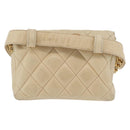 CHANEL Matelasse Waist Bag Lamb Skin Beige Gold Tone CC Auth BA16179-4