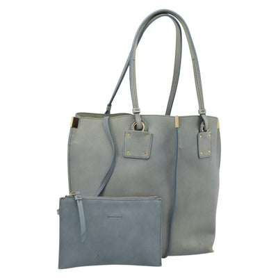 Chloe Vic Tote Bag Leather Light Blue Gold Tone Auth BA16184