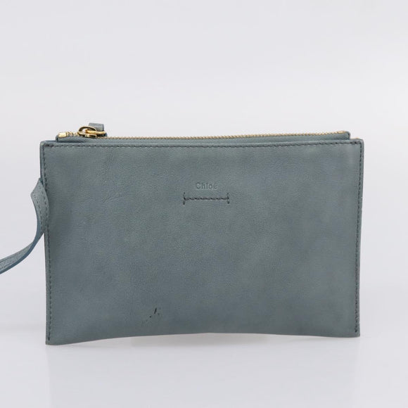 Chloe Vic Tote Bag Leather Light Blue Gold Tone Auth BA16184