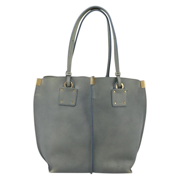Chloe Vic Tote Bag Leather Light Blue Gold Tone Auth BA16184