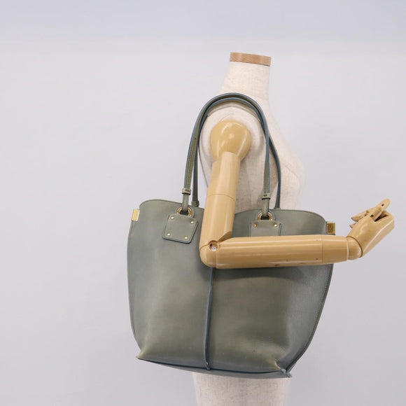 Chloe Vic Tote Bag Leather Light Blue Gold Tone Auth BA16184