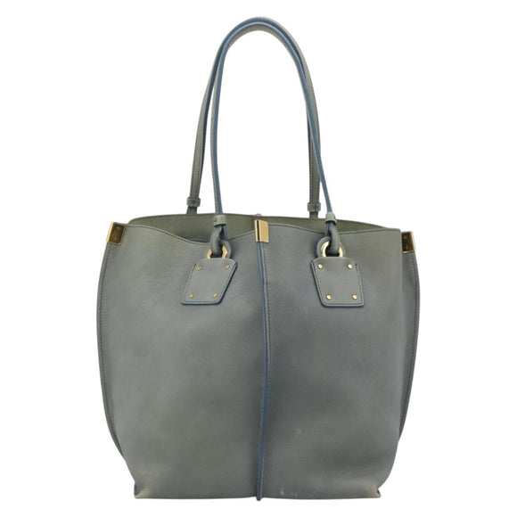 Chloe Vic Tote Bag Leather Light Blue Gold Tone Auth BA16184