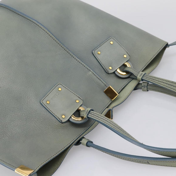 Chloe Vic Tote Bag Leather Light Blue Gold Tone Auth BA16184