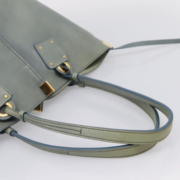 Chloe Vic Tote Bag Leather Light Blue Gold Tone Auth BA16184