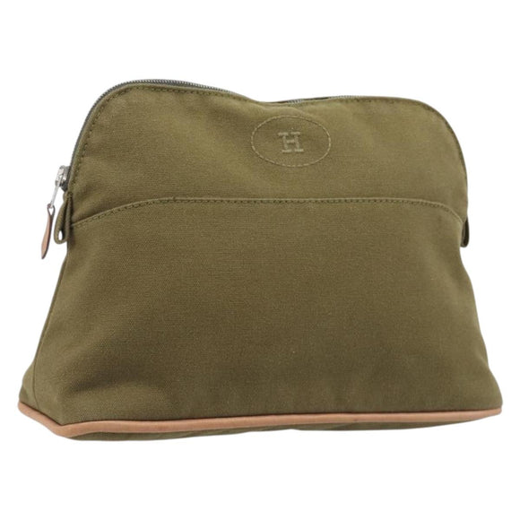 HERMES Bolide Pouch Pouch Canvas Khaki Silver Auth BA16189