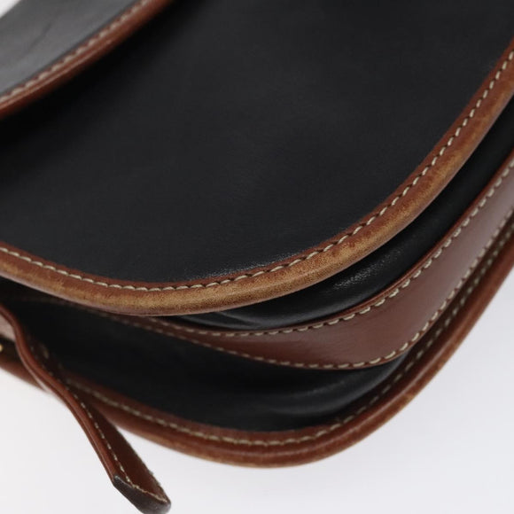 CELINE Shoulder Bag Leather Black Gold Auth BA1619