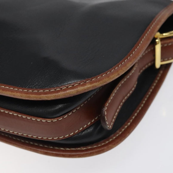 CELINE Shoulder Bag Leather Black Gold Auth BA1619