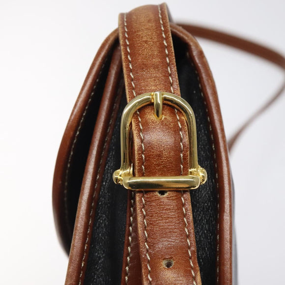 CELINE Shoulder Bag Leather Black Gold Auth BA1619