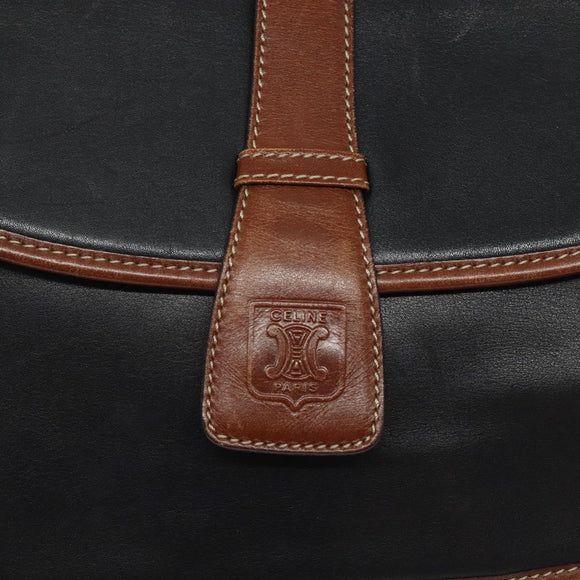 CELINE Shoulder Bag Leather Black Gold Auth BA1619