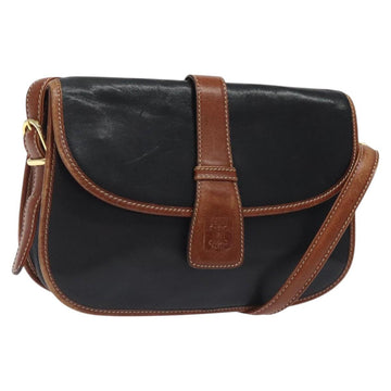 CELINE Shoulder Bag Leather Black Gold Auth BA1619