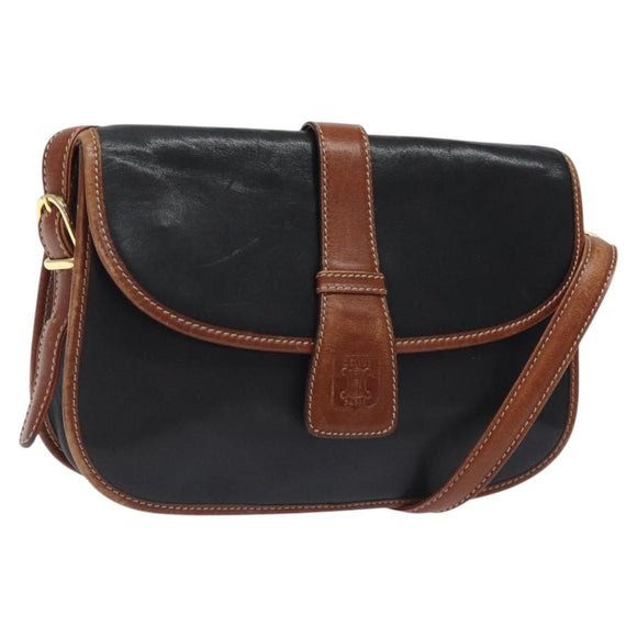 CELINE Shoulder Bag Leather Black Gold Auth BA1619