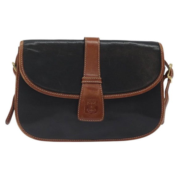 CELINE Shoulder Bag Leather Black Gold Auth BA1619