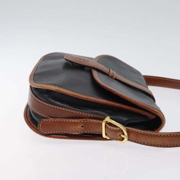 CELINE Shoulder Bag Leather Black Gold Auth BA1619