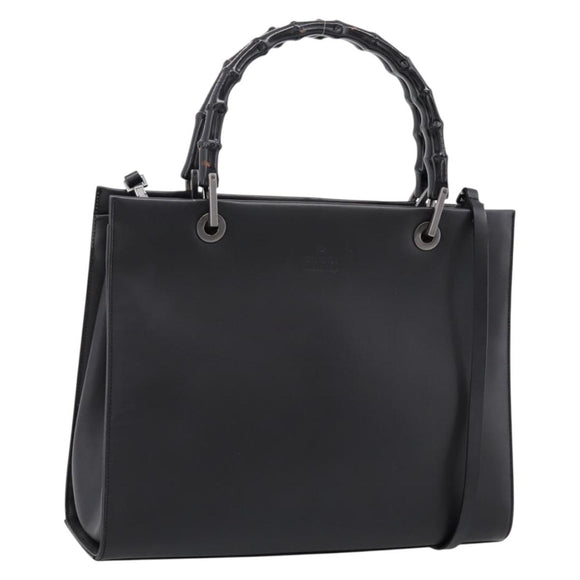 GUCCI Bamboo Hand Bag Leather 2way Black Silver 002 1016 Auth BA16192