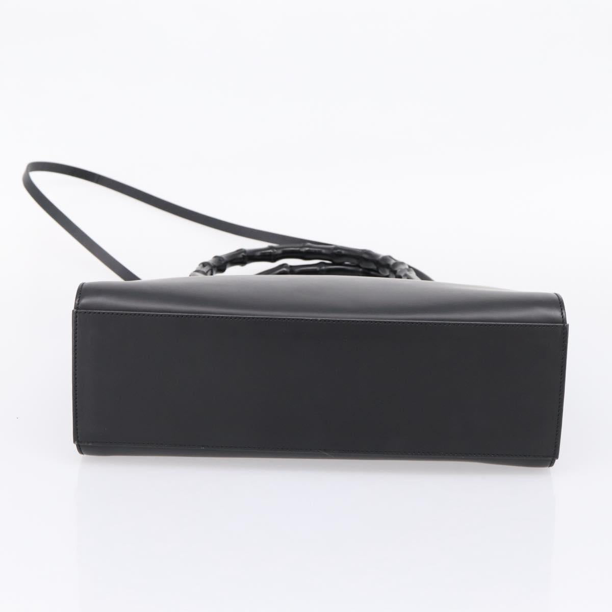 GUCCI Bamboo Hand Bag Leather 2way Black Silver 002 1016 Auth
