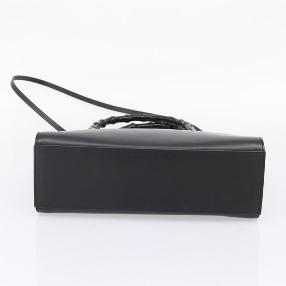 GUCCI Bamboo Hand Bag Leather 2way Black Silver 002 1016 Auth BA16192