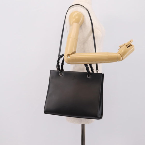 GUCCI Bamboo Hand Bag Leather 2way Black Silver 002 1016 Auth BA16192