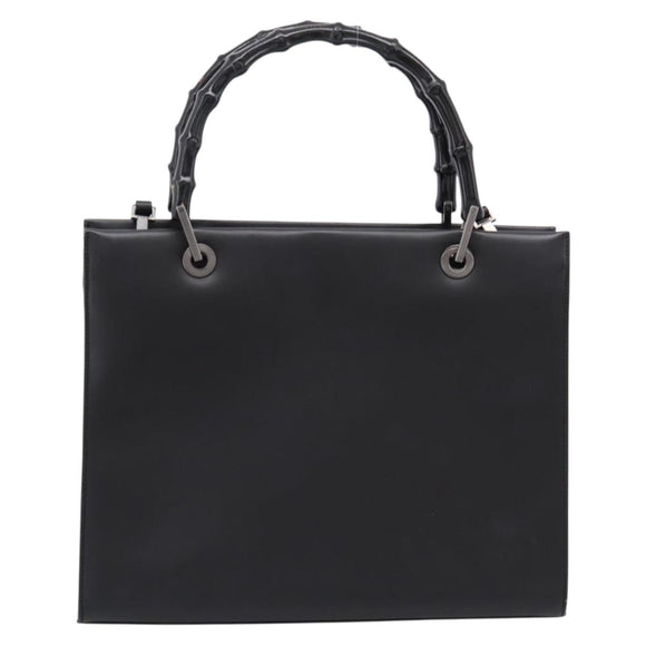 GUCCI Bamboo Hand Bag Leather 2way Black Silver 002 1016 Auth BA16192