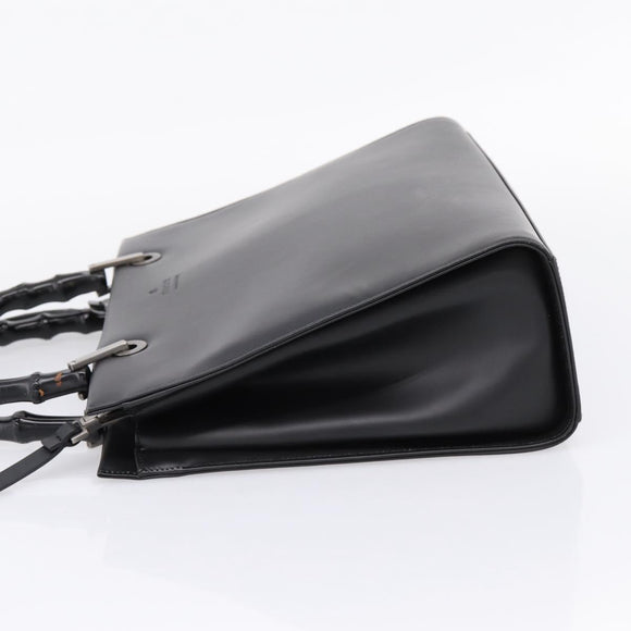 GUCCI Bamboo Hand Bag Leather 2way Black Silver 002 1016 Auth BA16192