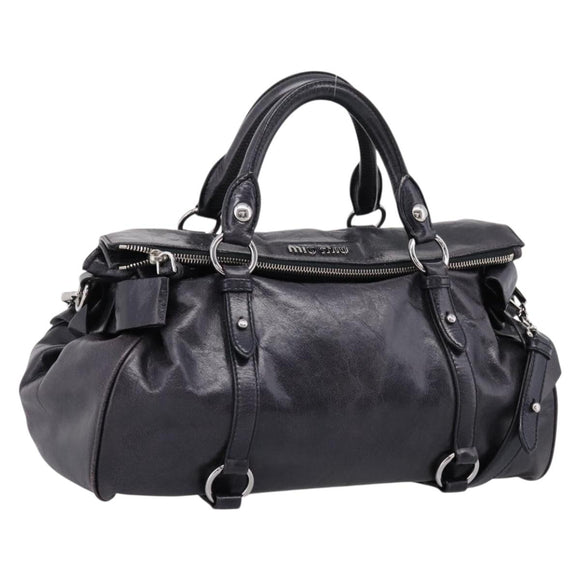 Miu Miu Vitter Lux Hand Bag Leather 2way Purple Silver Auth BA16195V