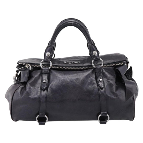 Miu Miu Vitter Lux Hand Bag Leather 2way Purple Silver Auth BA16195V