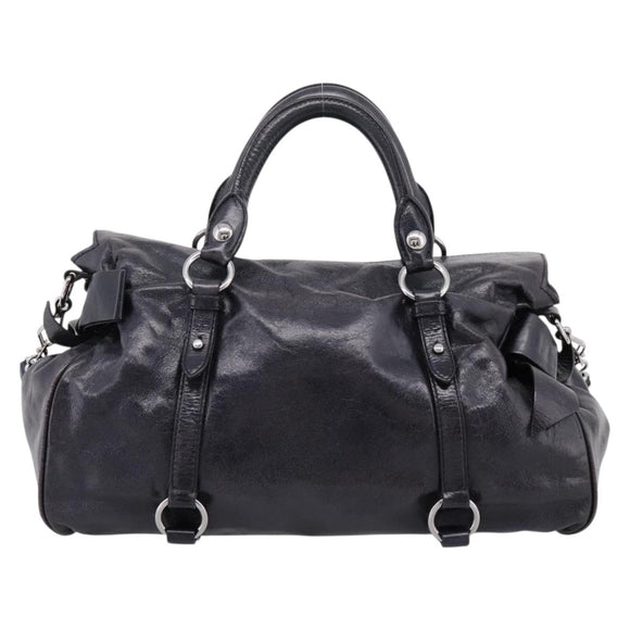Miu Miu Vitter Lux Hand Bag Leather 2way Purple Silver Auth BA16195V