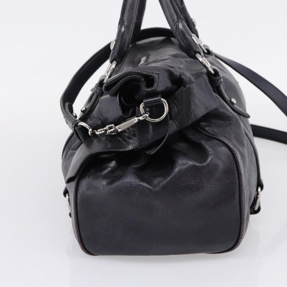Miu Miu Vitter Lux Hand Bag Leather 2way Purple Silver Auth BA16195V