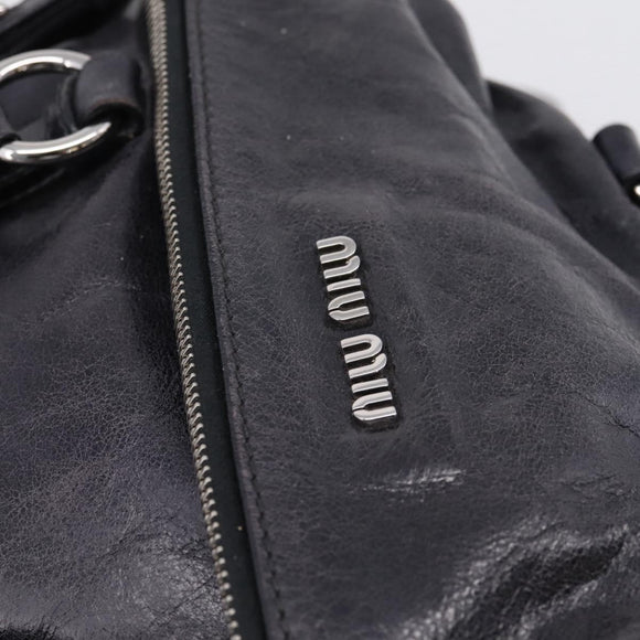 Miu Miu Vitter Lux Hand Bag Leather 2way Purple Silver Auth BA16195V