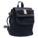 Salvatore Ferragamo Vala Backpack Suede Navy Gold Tone Auth BA16198-1