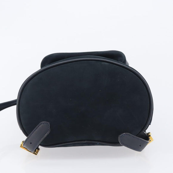Salvatore Ferragamo Vala Backpack Suede Navy Gold Tone Auth BA16198