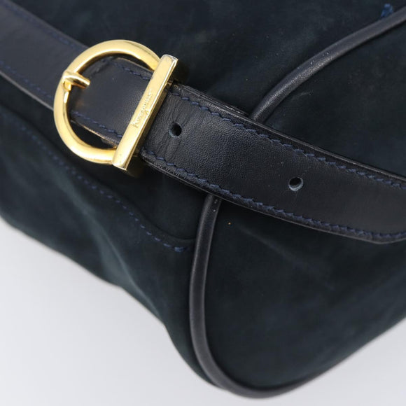Salvatore Ferragamo Vala Backpack Suede Navy Gold Tone Auth BA16198