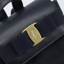 Salvatore Ferragamo Vala Backpack Suede Navy Gold Tone Auth BA16198-21