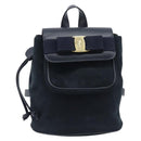 Salvatore Ferragamo Vala Backpack Suede Navy Gold Tone Auth BA16198-13