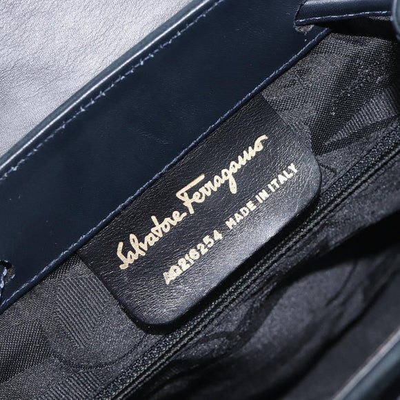 Salvatore Ferragamo Vala Backpack Suede Navy Gold Tone Auth BA16198