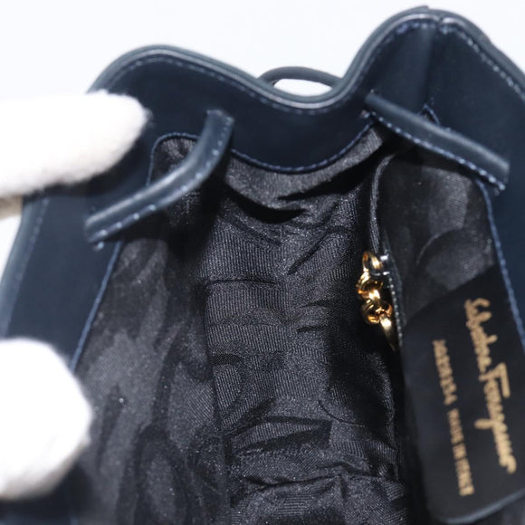 Salvatore Ferragamo Vala Backpack Suede Navy Gold Tone Auth BA16198