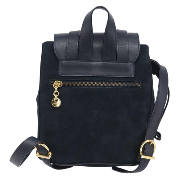 Salvatore Ferragamo Vala Backpack Suede Navy Gold Tone Auth BA16198