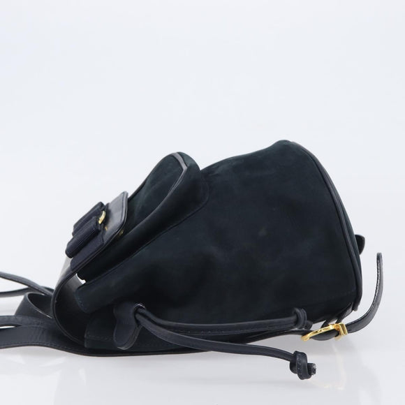 Salvatore Ferragamo Vala Backpack Suede Navy Gold Tone Auth BA16198