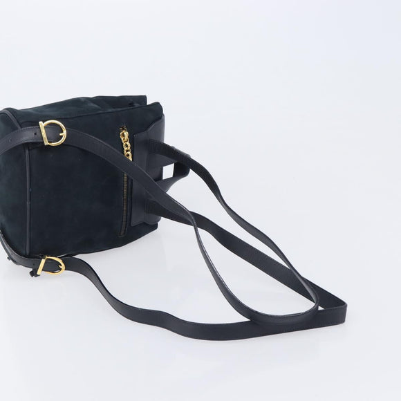 Salvatore Ferragamo Vala Backpack Suede Navy Gold Tone Auth BA16198