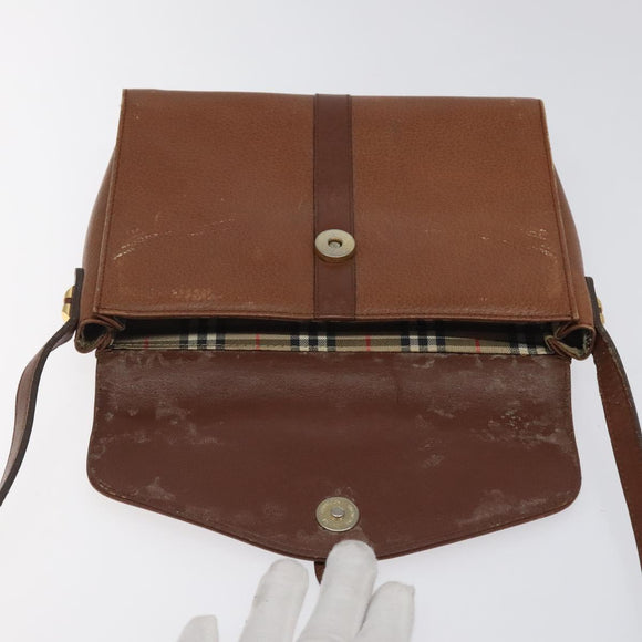 Burberrys Shoulder Bag Leather Brown Gold Auth BA1620